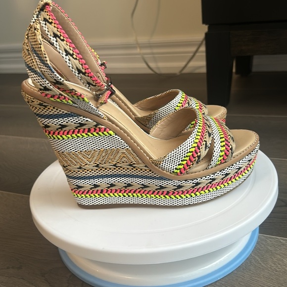 Gianni Bini Multicoloured Ankle Strap Platform Wedge Boho Sandals Women Size 7.5 - Picture 7 of 17